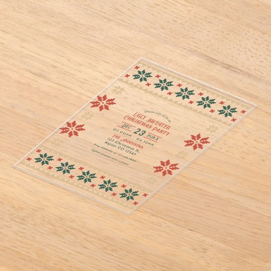 Evergreen Ember Ugly Sweater Christmas Party Acryl Uitnodigingen (Laagn)