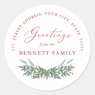 Evergreen en Berries, retouradres Ronde Sticker