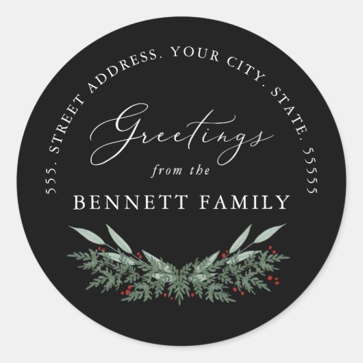 Evergreen en Berries, retouradres Ronde Sticker (Voorkant)