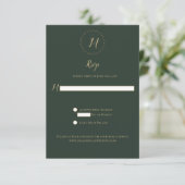Evergreen en Gold Marble Monogram Verticale RSVP (Staand voorkant)