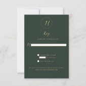 Evergreen en Gold Marble Monogram Verticale RSVP Kaartje (Voorkant)