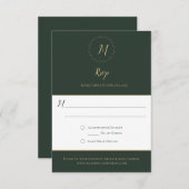 Evergreen en Gold Monogram Verticale RSVP-kaarten RSVP Kaartje (Voorkant / Achterkant)