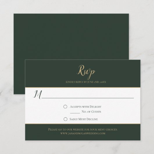 Evergreen en Gold RSVP-kaarten RSVP Kaartje (Voorkant / Achterkant)