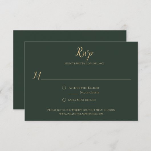 Evergreen en Gold RSVP-kaarten RSVP Kaartje (Voorkant / Achterkant)