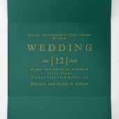 Evergreen en gouden lijst, initialen winterbruilof drieluik uitnodiging (Binnenkant midden)