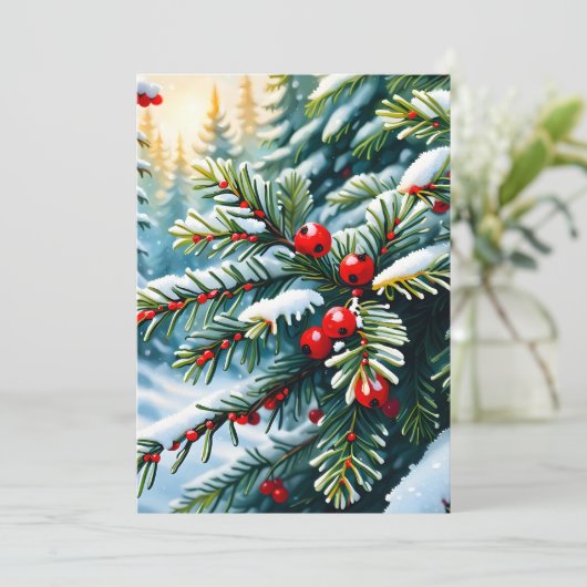 Evergreen en Holly Berries Bedankkaart (Staand voorkant)