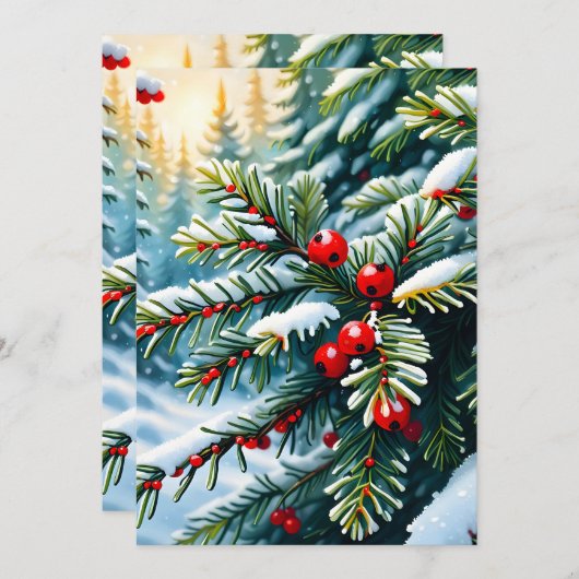 Evergreen en Holly Berries Bedankkaart (Voorkant / Achterkant)