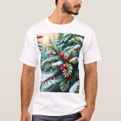 Evergreen en Holly Berries T-shirt (Voorkant)