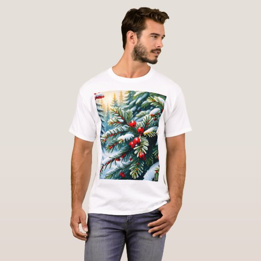 Evergreen en Holly Berries T-shirt (Voorkant volledig)