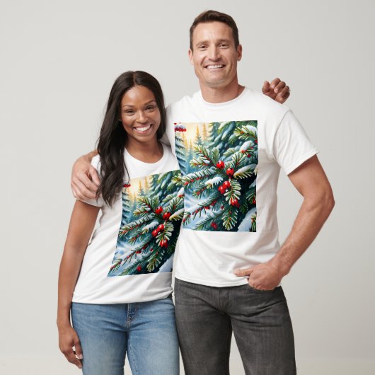 Evergreen en Holly Berries T-shirt (Unisex)