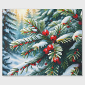 Evergreen en Holly bessen Cadeaupapier (Vlak)