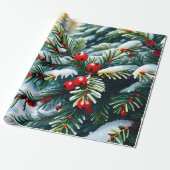 Evergreen en Holly bessen Cadeaupapier (Uitgerold)