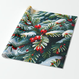 Evergreen en Holly bessen Cadeaupapier