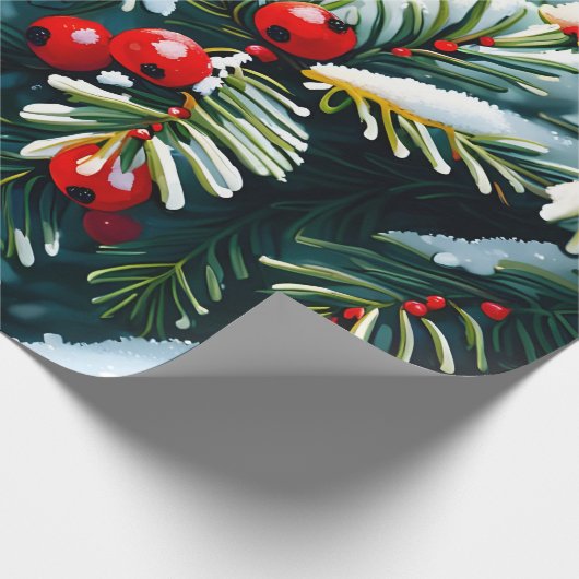 Evergreen en Holly bessen Cadeaupapier (Hoek)