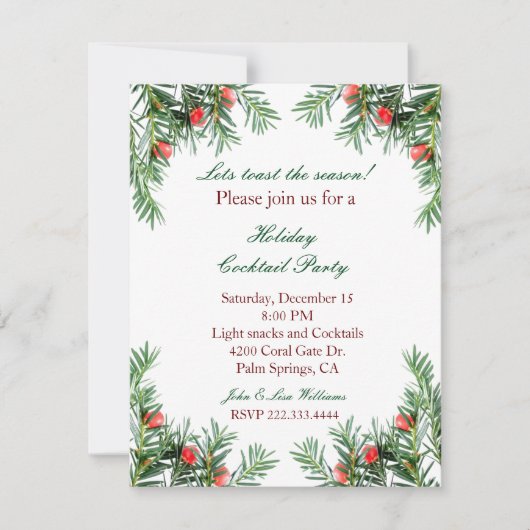 Evergreen en Red Berries Holiday Kaart (Voorkant)