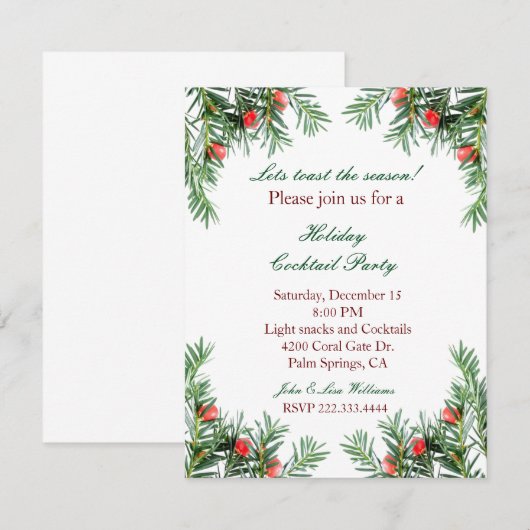 Evergreen en Red Berries Holiday Kaart (Voorkant / Achterkant)