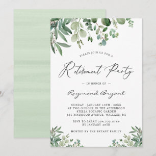 Evergreen Eucalyptus Leaves Retirement Party Kaart