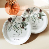 Evergreen feestelijke winter elegante bruiloft papieren bordje