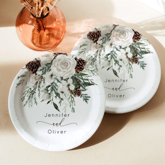 Evergreen feestelijke winter elegante bruiloft papieren bordje