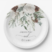 Evergreen feestelijke winter elegante bruiloft papieren bordje (Voorkant)