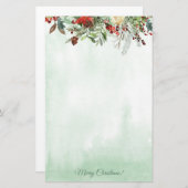 Evergreen Floral Berry Border Holiday Briefpapier (Voorkant / Achterkant)