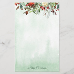 Evergreen Floral Berry Border Holiday Briefpapier
