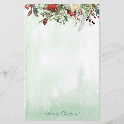 Evergreen Floral Berry Border Holiday Briefpapier (Voorkant)