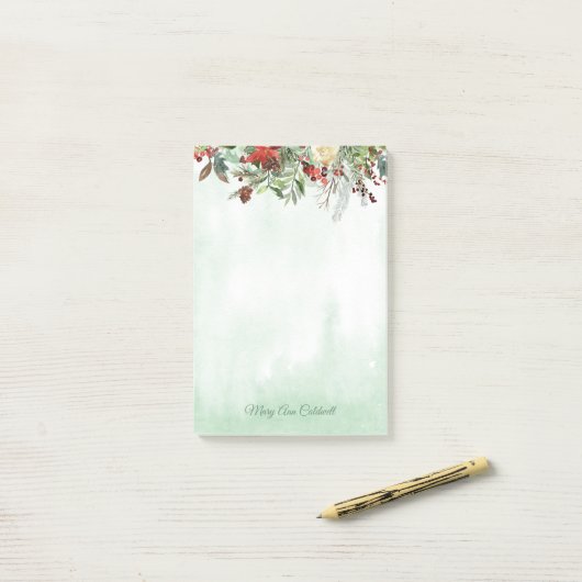 Evergreen Floral Berry Border Post-it® Notes (Op bureau)