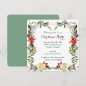 Evergreen Floral Berry Lijst Holiday Party Uitnodi Kaart (Voorkant / Achterkant)