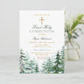 Evergreen Forest Cross Boy Eerste Heilige Communie Kaart (Staand voorkant)