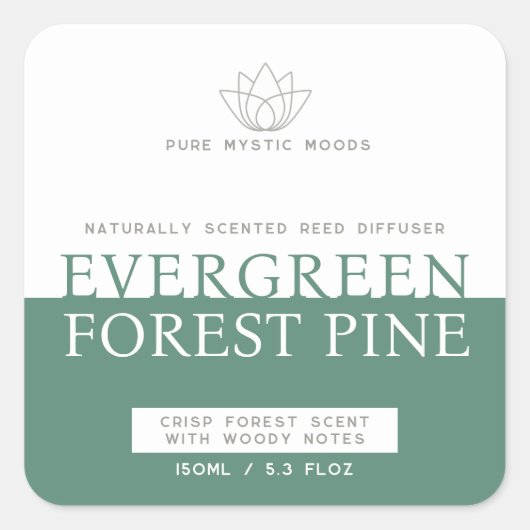 Evergreen forest pine groen riet diffuser label (Voorkant)