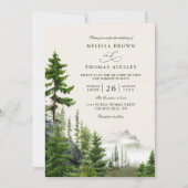 Evergreen Forest Rustic Mountain QR Code Wedding Kaart (Voorkant)