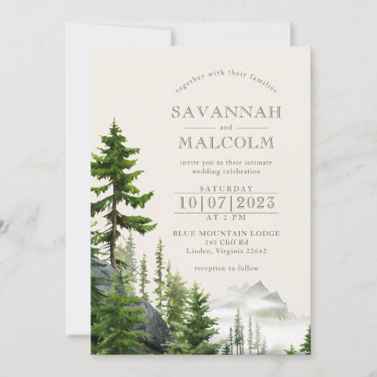 Evergreen Forest | Rustische bruiloft Kaart (Voorkant)
