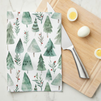 Evergreen Forest Watercolor Kitchen Towel Theedoek