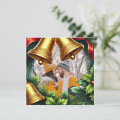Evergreen Fotogrens met klokken voor Kerstmis Feestdagenkaart (Staand voorkant)