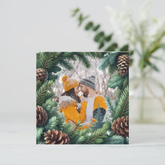 Evergreen Fotogrens met pinecone voor Kerstmis Feestdagenkaart