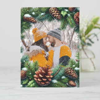 Evergreen Fotogrens met pinecone voor Kerstmis Feestdagenkaart