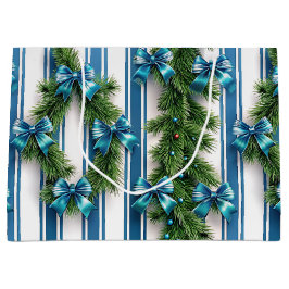 EVERGREEN GARLAND BLUE HOLIDAYS BOWS & STRIPES GROOT CADEAUZAKJE