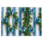 EVERGREEN GARLAND BLUE HOLIDAYS BOWS & STRIPES GROOT CADEAUZAKJE (Achterkant)