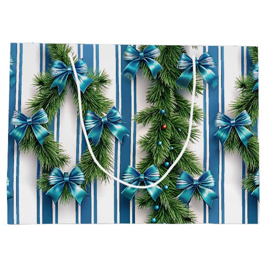 EVERGREEN GARLAND BLUE HOLIDAYS BOWS & STRIPES GROOT CADEAUZAKJE (Achterkant)
