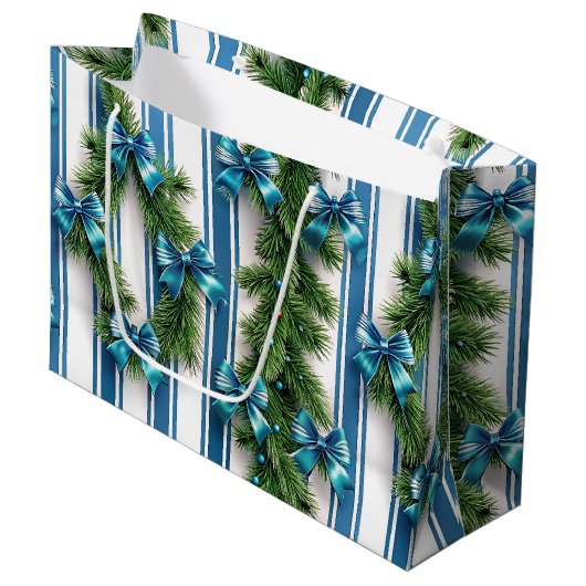 EVERGREEN GARLAND BLUE HOLIDAYS BOWS & STRIPES GROOT CADEAUZAKJE (Voorkant Gekanteld)