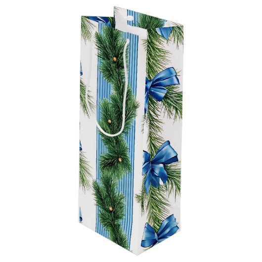 EVERGREEN GARLAND BLUE HOLIDAYS BOWS & STRIPES WIJN CADEAUTAS (Voorkant Gekanteld)