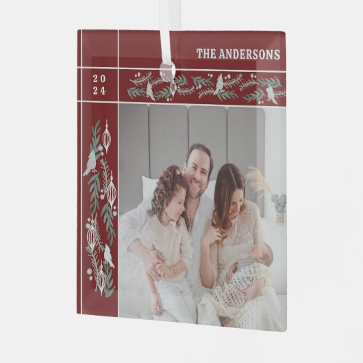 Evergreen Garland Lijst Foto Kerst Glas Ornament (Voorkant links)