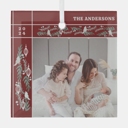 Evergreen Garland Lijst Foto Kerst Glas Ornament (Voorkant)