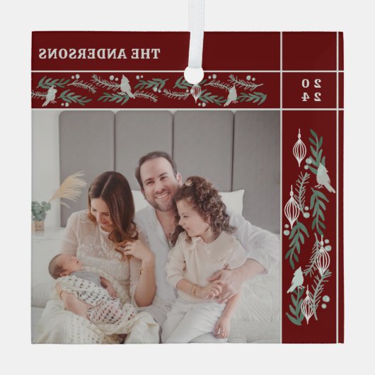 Evergreen Garland Lijst Foto Kerst Glas Ornament (Achterkant)