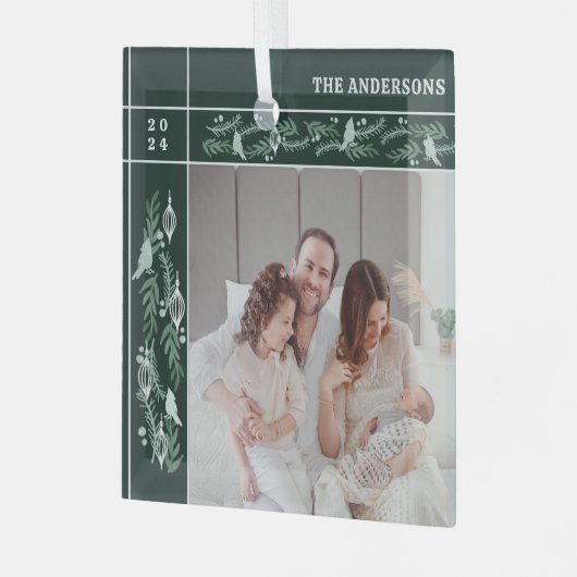 Evergreen Garland Lijst Moderne Foto Kerst Glas Ornament (Voorkant links)