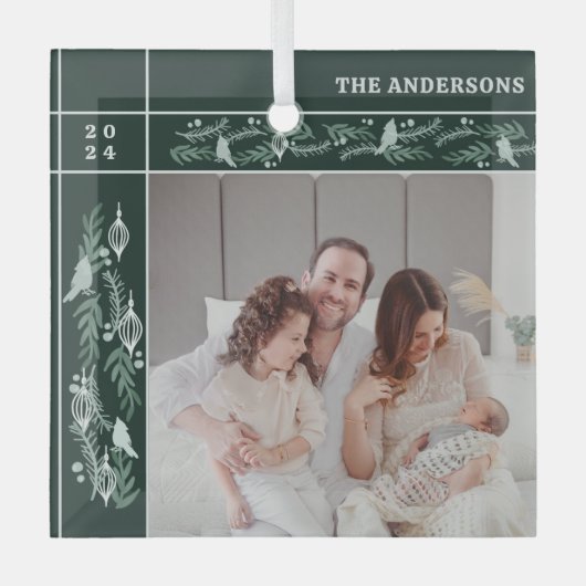 Evergreen Garland Lijst Moderne Foto Kerst Glas Ornament (Voorkant)