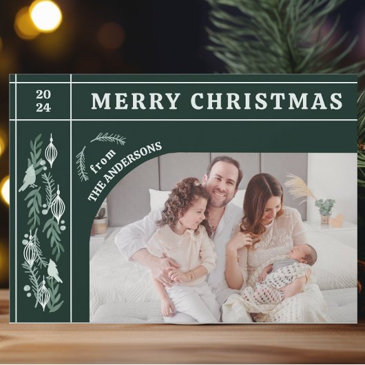 Evergreen Garland Modern One Foto van Kerstmis Feestdagenkaart