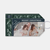 Evergreen Garland Moderne Foto Kerstmis Cadeaulabel (Voorkant (Horizontaal))