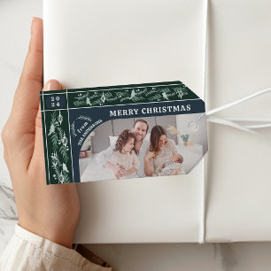 Evergreen Garland Moderne Foto Kerstmis Cadeaulabel